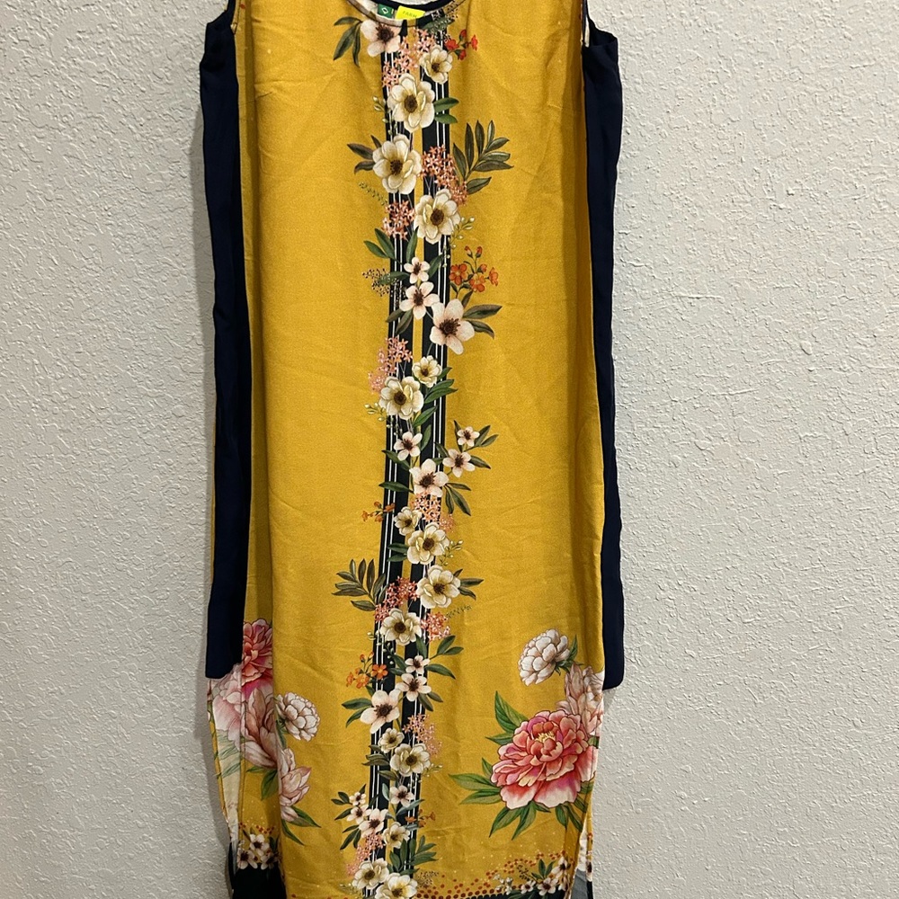 FARM Rio Yellow and Navy Floral Midi Dress